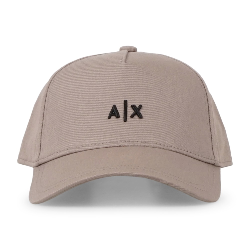 Armani Exchange - Cappello beige in cotone con visiera e ricamo logo sul fronte