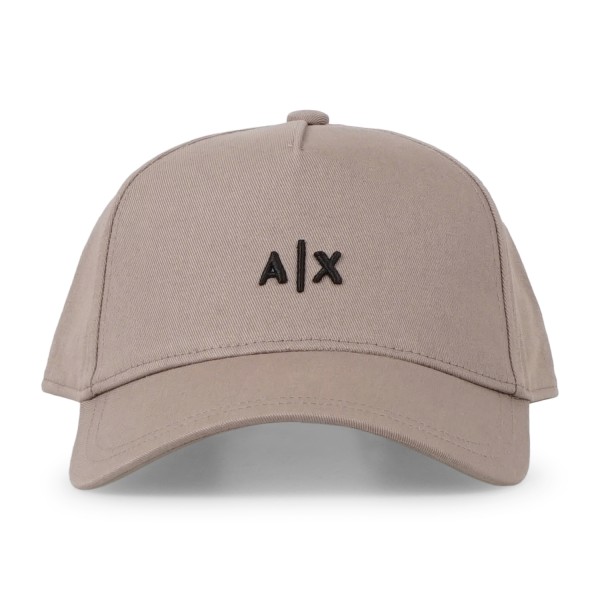 Armani Exchange - Cappello beige in cotone con visiera e ricamo logo sul fronte