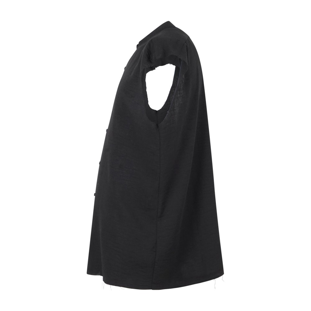 Marsem - Camicia nera senza maniche con collo coreano per uomo | c021ss26 t243
