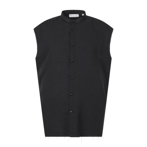 Marsem - Camicia nera senza maniche con collo coreano per uomo | c021ss26 t243