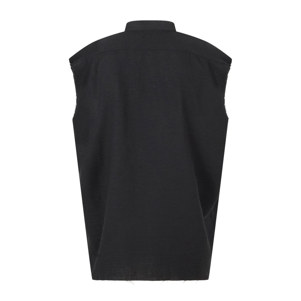 Marsem - Camicia nera senza maniche con collo coreano per uomo | c021ss26 t243