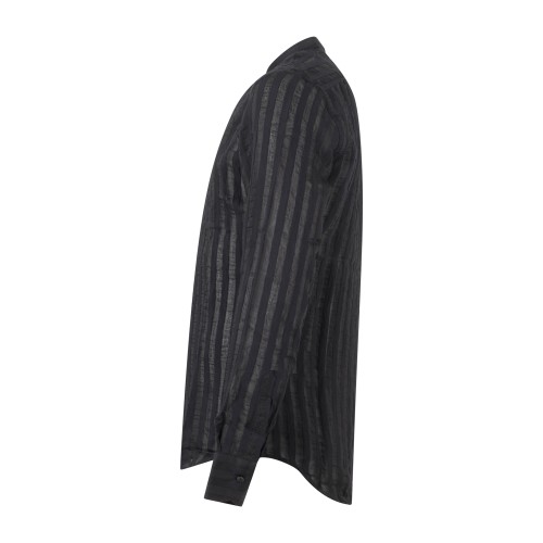 Daniele Alessandrini - Camicia nera coreana in viscosa in tessuto rigato 2