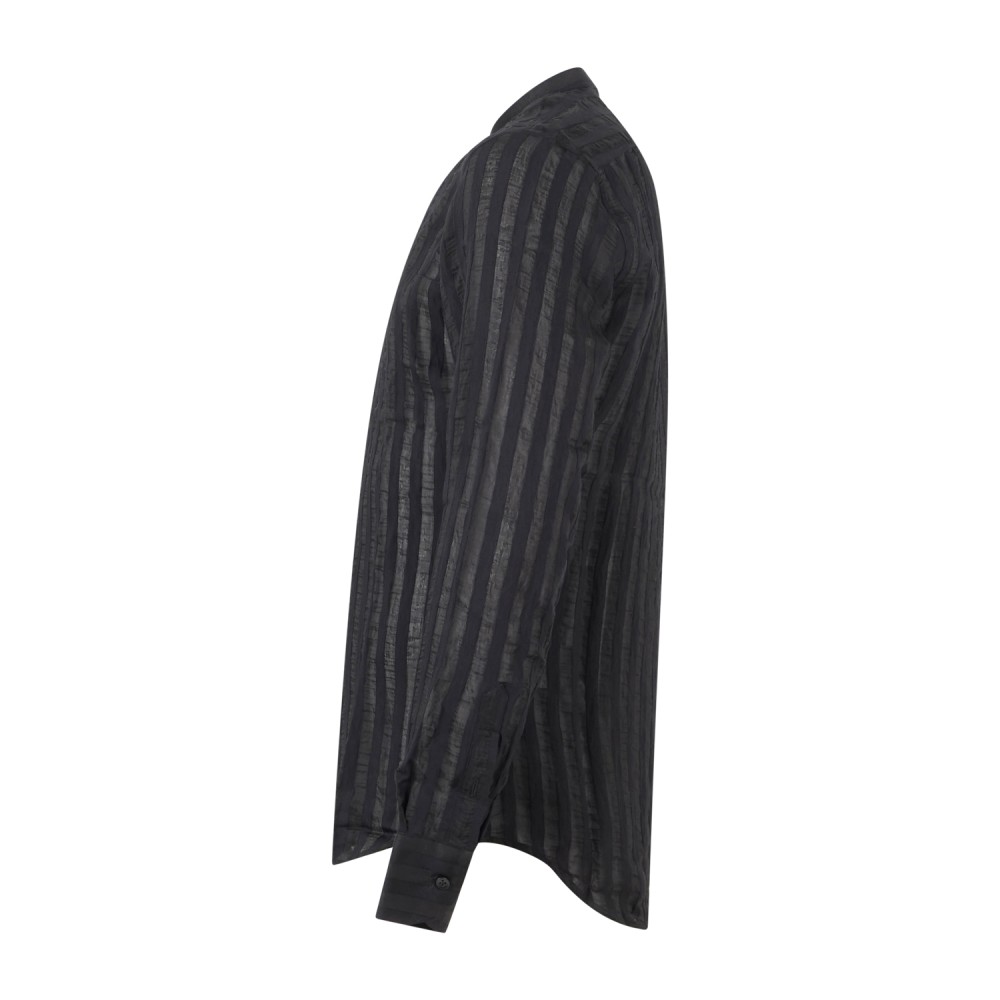 Daniele Alessandrini - Camicia nera coreana in viscosa in tessuto rigato