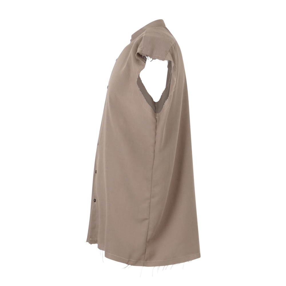 Marsem - Camicia beige senza maniche con collo coreano per uomo | c021ss26 t243