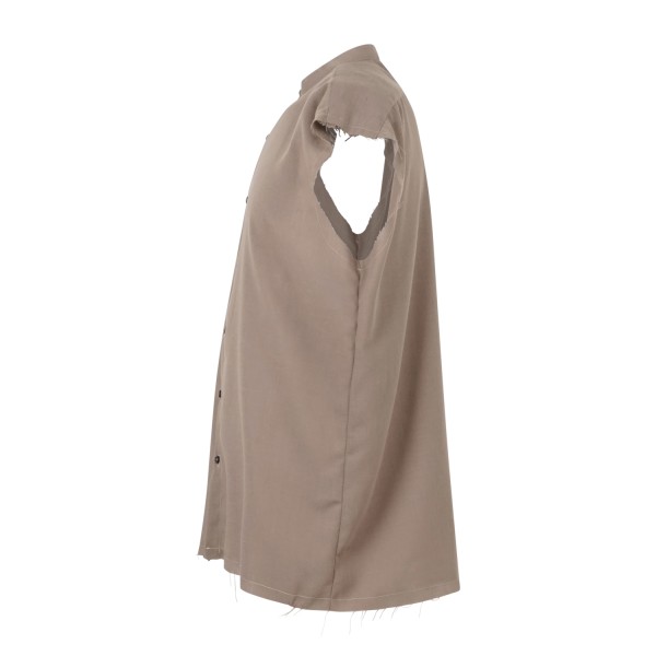 Marsem - Camicia beige senza maniche con collo coreano per uomo | c021ss26 t243