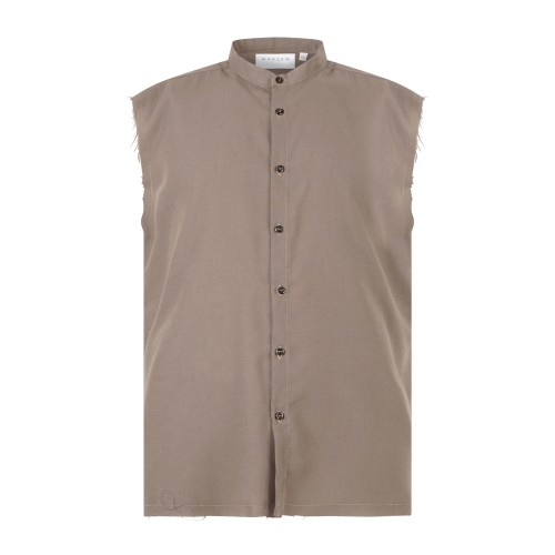 Marsem - Camicia beige senza maniche con collo coreano per uomo | c021ss26 t243
