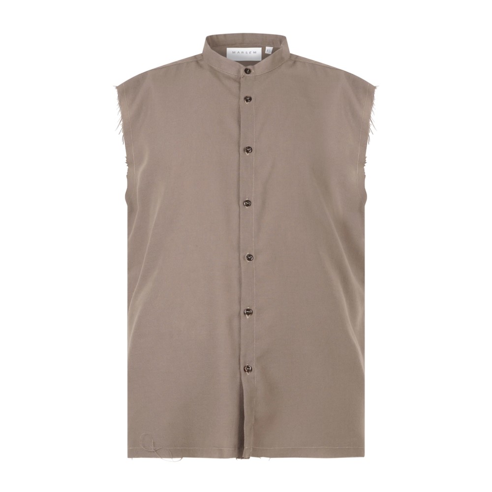 Marsem - Camicia beige senza maniche con collo coreano per uomo | c021ss26 t243