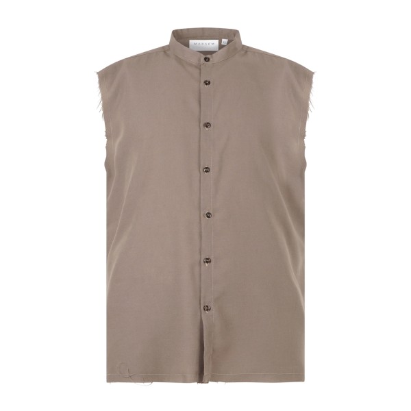 Marsem - Camicia beige senza maniche con collo coreano per uomo | c021ss26 t243