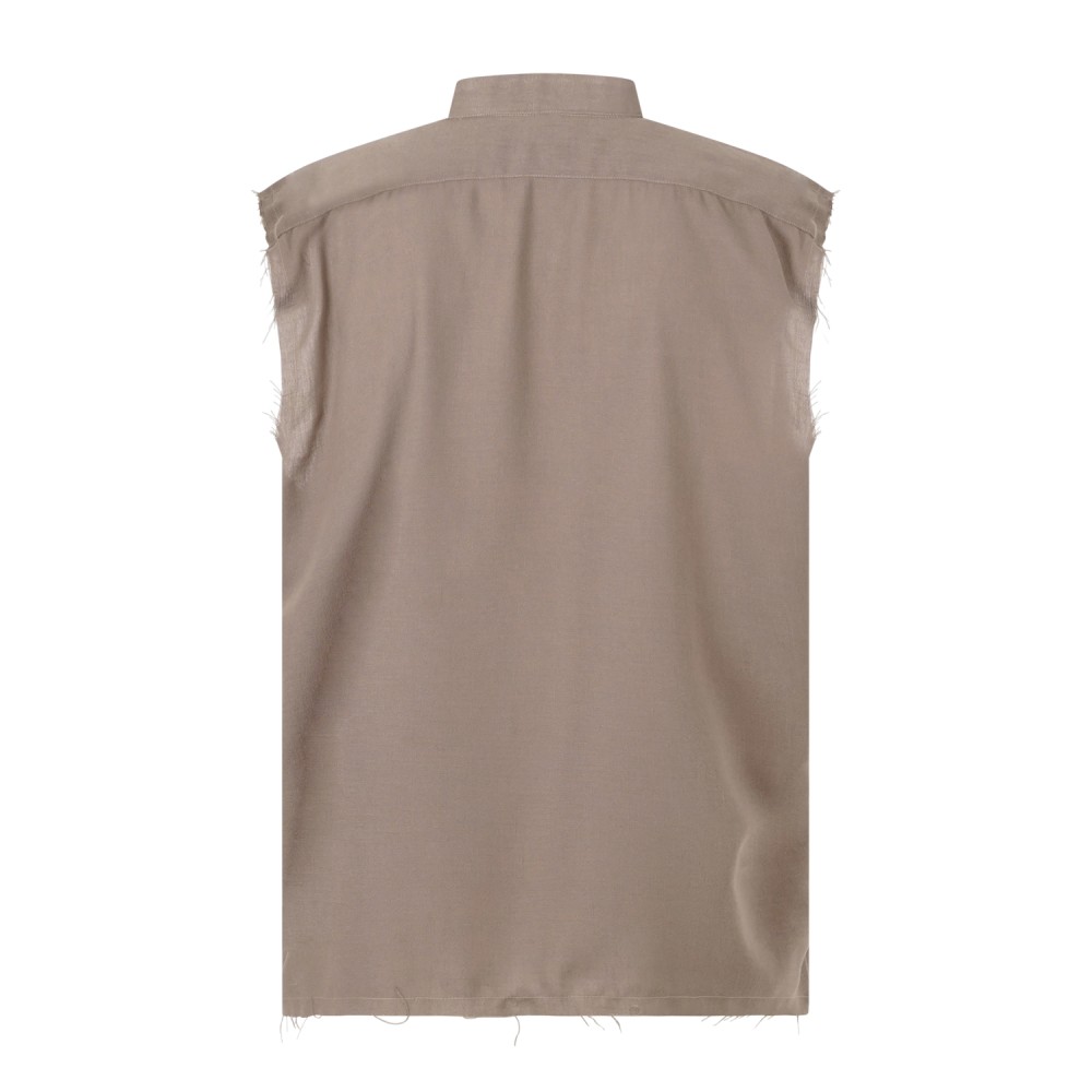 Marsem - Camicia beige senza maniche con collo coreano per uomo | c021ss26 t243