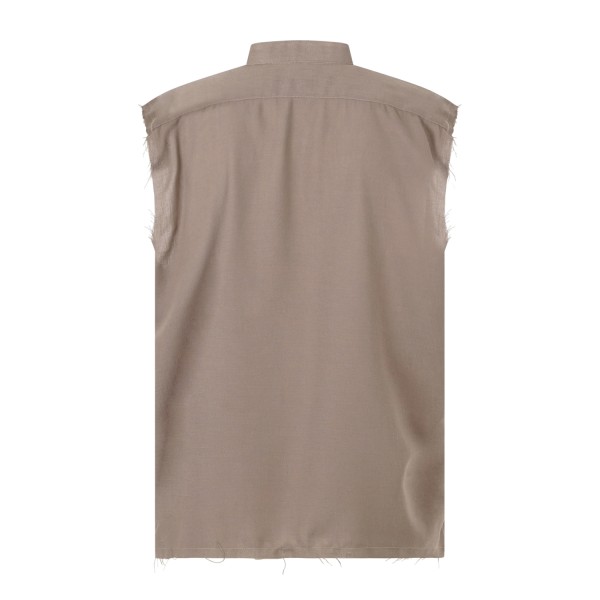 Marsem - Camicia beige senza maniche con collo coreano per uomo | c021ss26 t243