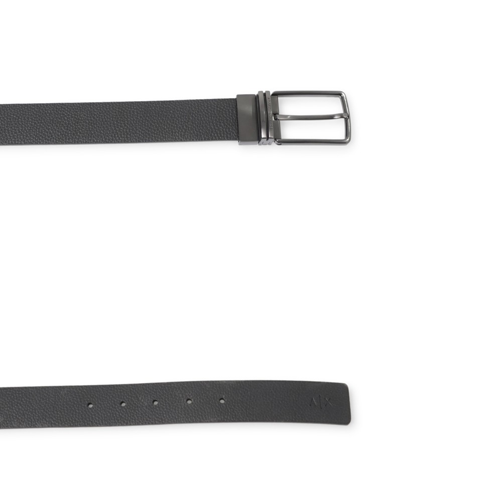 Armani Exchange - Cintura nera in pelle martellata reversibile per uomo |