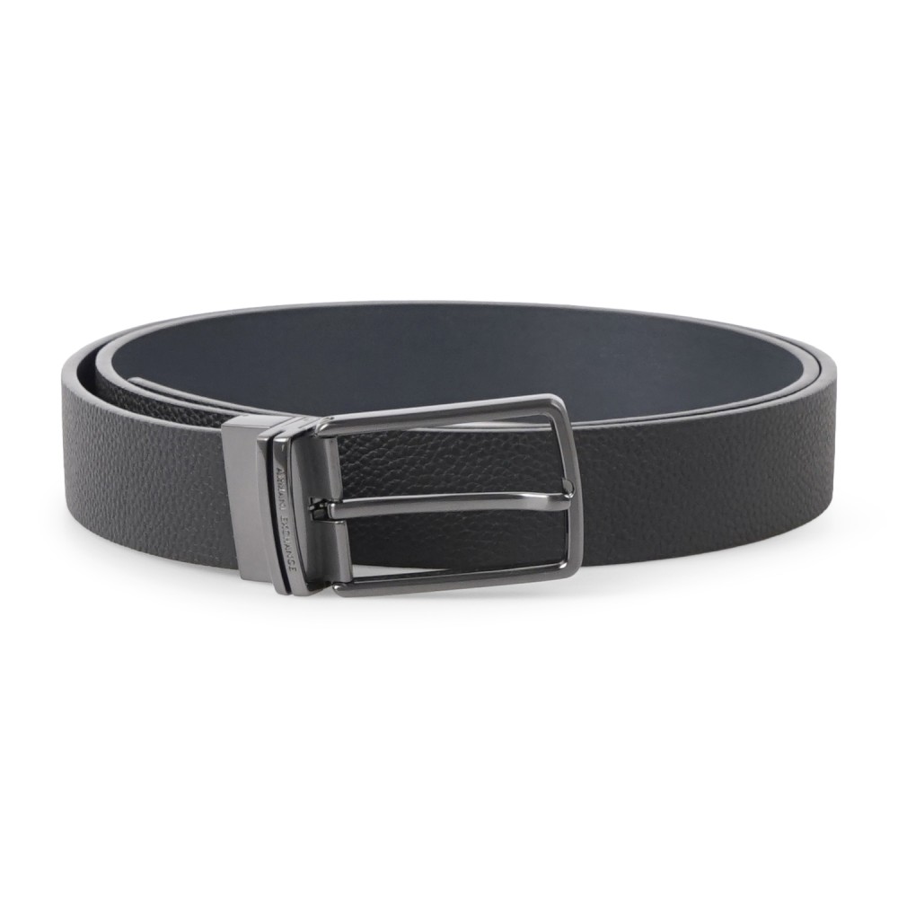 Armani Exchange - Cintura nera in pelle martellata reversibile per uomo |