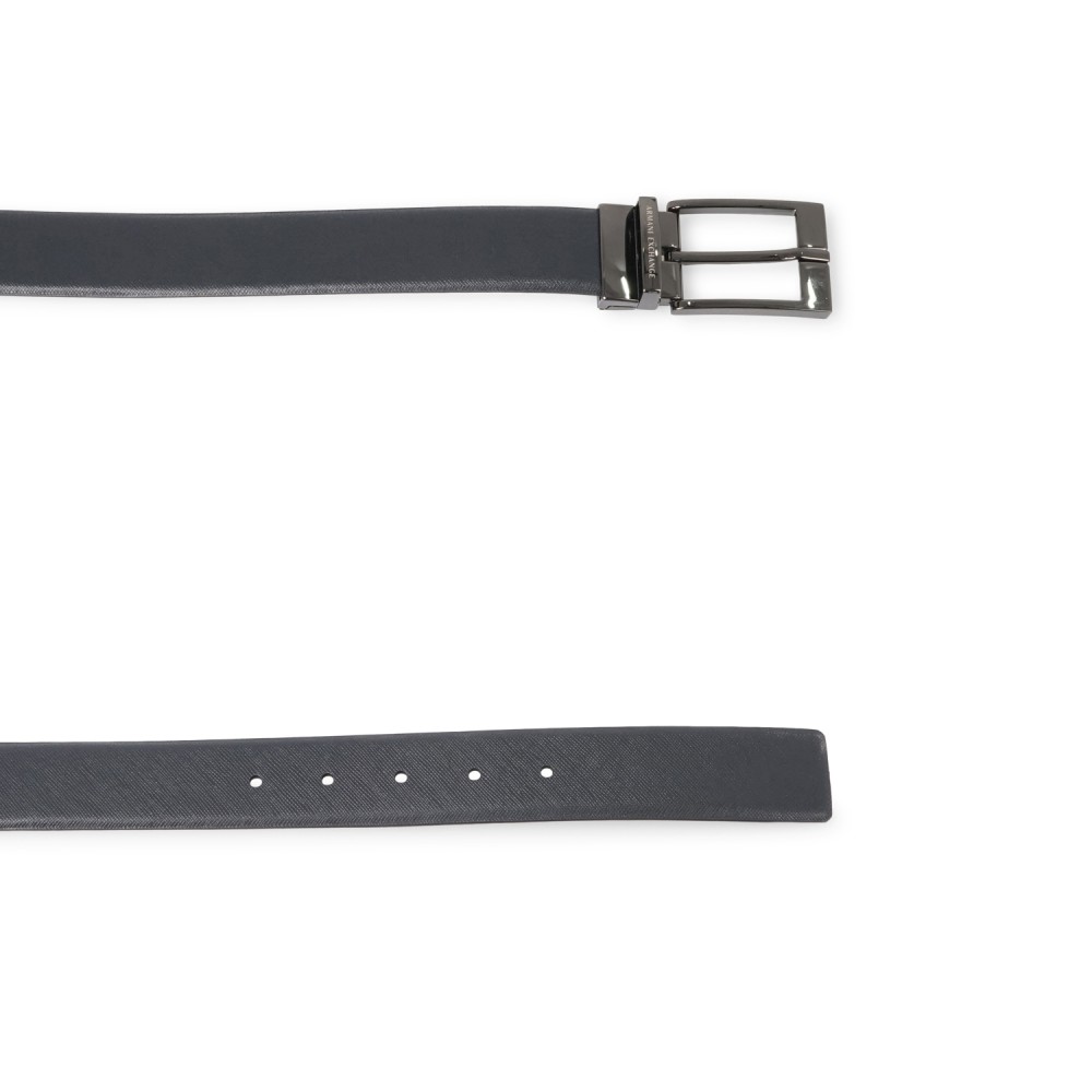 Armani Exchange - Cintura blu in pelle microlavorata reversibile per uomo |
