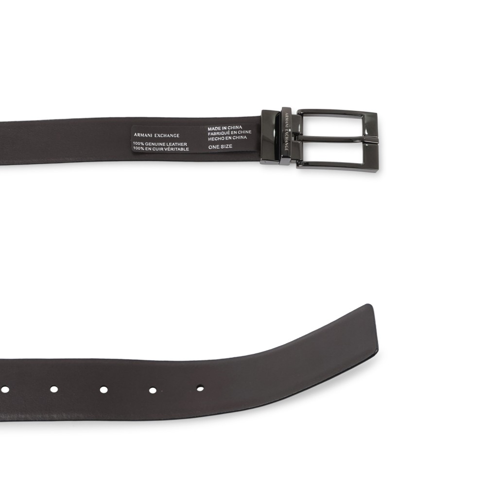 Armani Exchange - Cintura nera in pelle reversibile con logo a rilievo tono su
