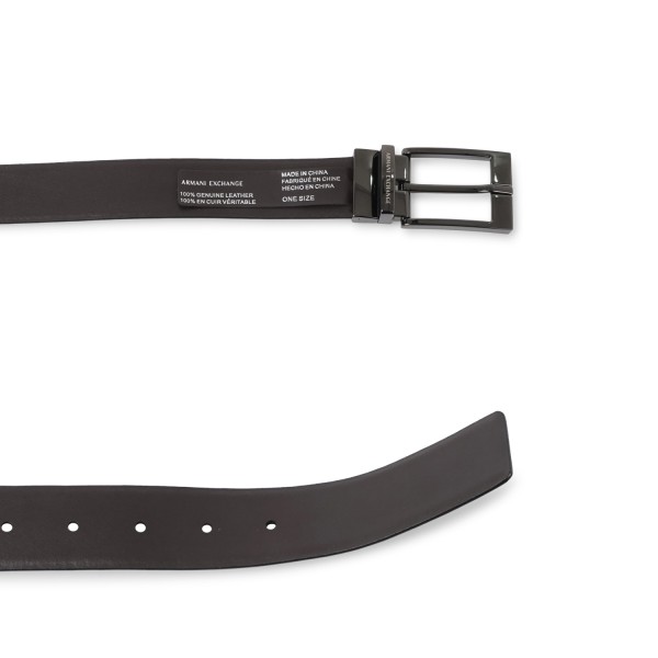 Armani Exchange - Cintura nera in pelle reversibile con logo a rilievo tono su