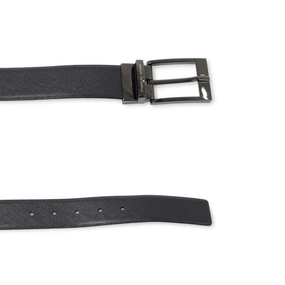 Armani Exchange - Cintura nera in pelle reversibile con logo a rilievo tono su