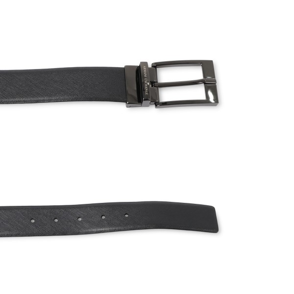 Armani Exchange - Cintura nera in pelle reversibile con logo a rilievo tono su