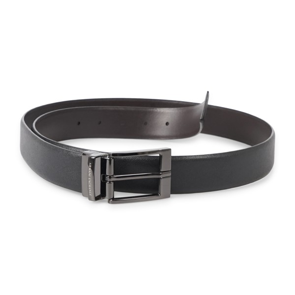 Armani Exchange - Cintura nera in pelle reversibile con logo a rilievo tono su