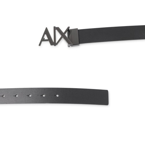 Armani Exchange - Cintura nera in pelle reversibile con fibbia logo per uomo | 2
