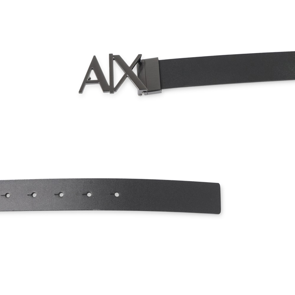 Armani Exchange - Cintura nera in pelle reversibile con fibbia logo per uomo |