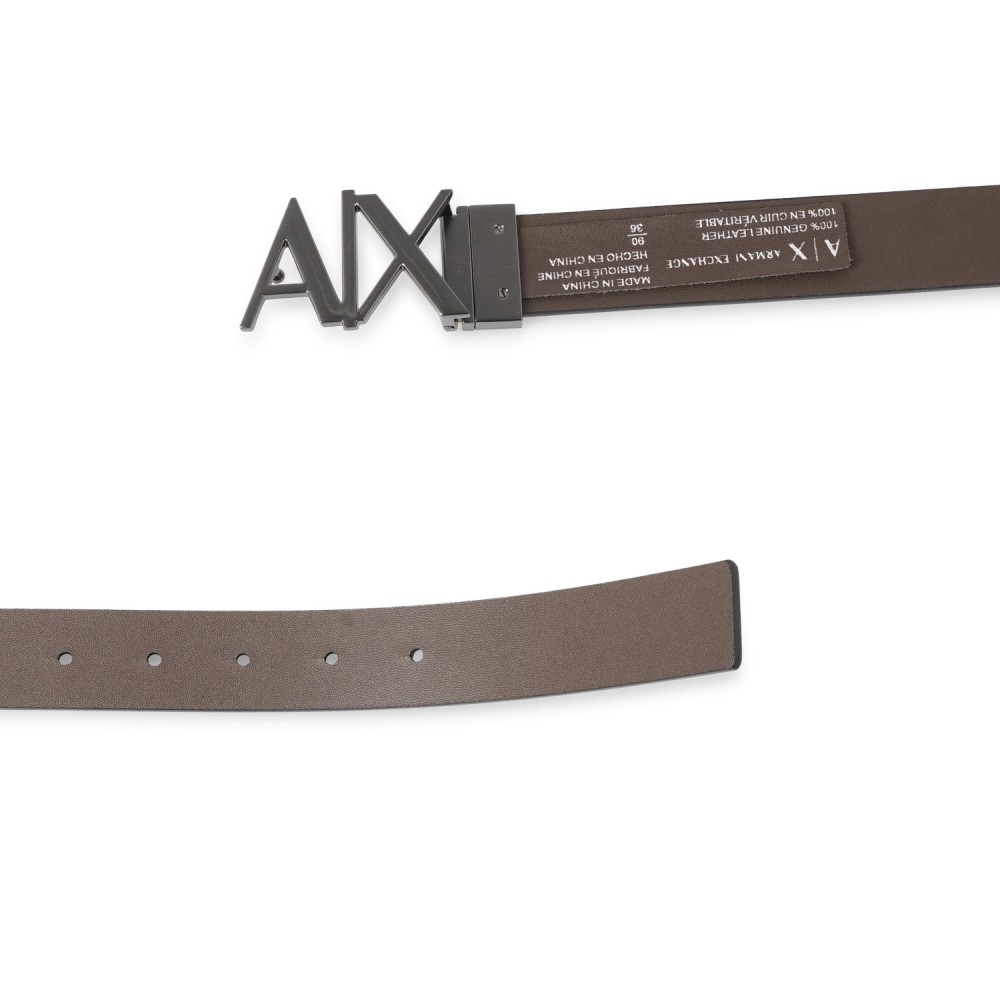 Armani Exchange - Cintura nera in pelle reversibile con fibbia logo per uomo |
