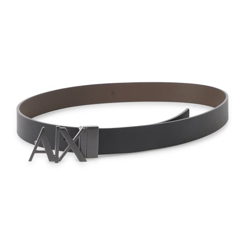 Armani Exchange - Cintura nera in pelle reversibile con fibbia logo per uomo |