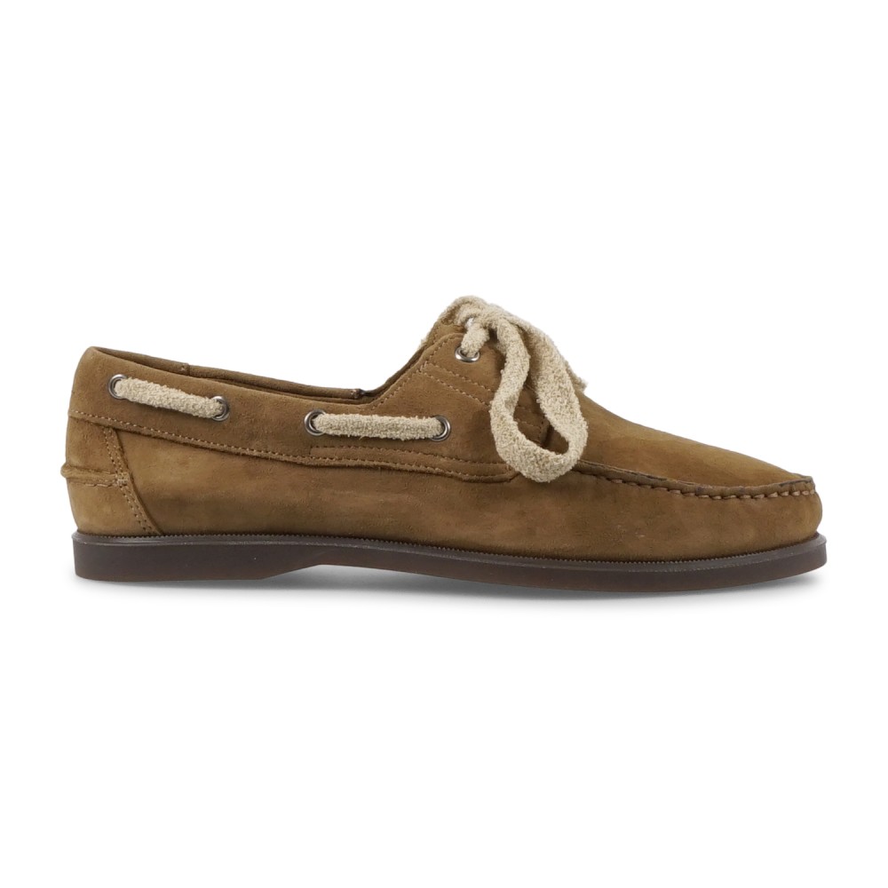 Enry Hobb's - Mocassino beige Amalfi in pelle scamosciata con lacci grezzi per