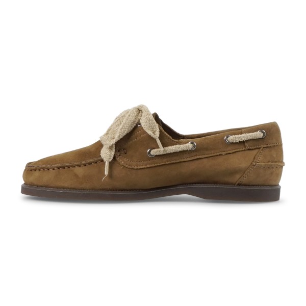 Enry Hobb's - Mocassino beige Amalfi in pelle scamosciata con lacci grezzi per