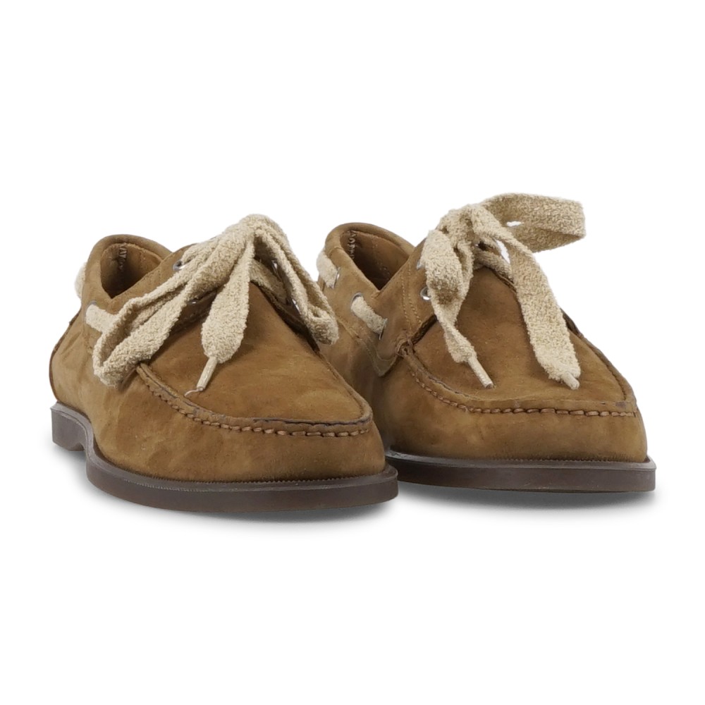 Enry Hobb's - Mocassino beige Amalfi in pelle scamosciata con lacci grezzi per