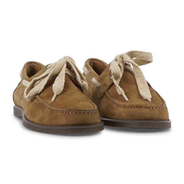 Enry Hobb's - Mocassino beige Amalfi in pelle scamosciata con lacci grezzi per