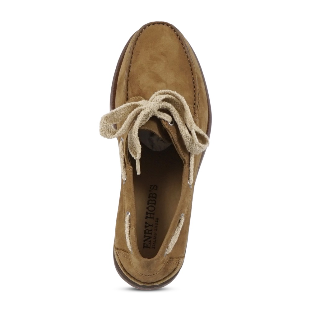 Enry Hobb's - Mocassino beige Amalfi in pelle scamosciata con lacci grezzi per