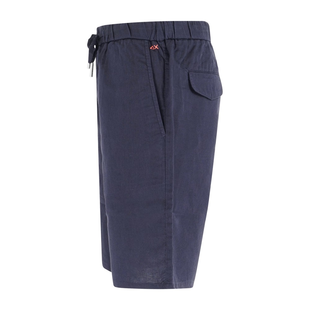 Sun68 - Bermuda blu in lino e cotone con coulisse in vita per uomo | b35110