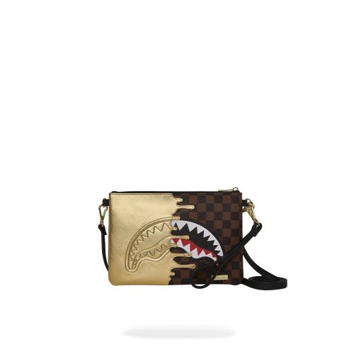 Sprayground - Pochette marrone sharks in paris gold drip per uomo | 910b9344nsz