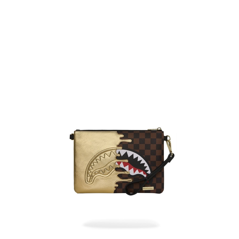 Sprayground - Pochette marrone sharks in paris gold drip per uomo | 910b9344nsz