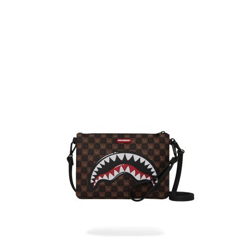 Sprayground - Pochette marrone sharks in paris wtf bubble brown check per uomo