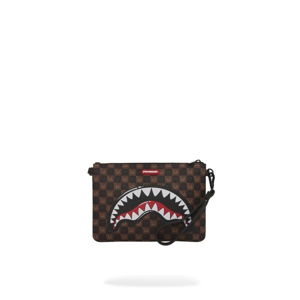 Sprayground - Pochette marrone sharks in paris wtf bubble brown check per uomo