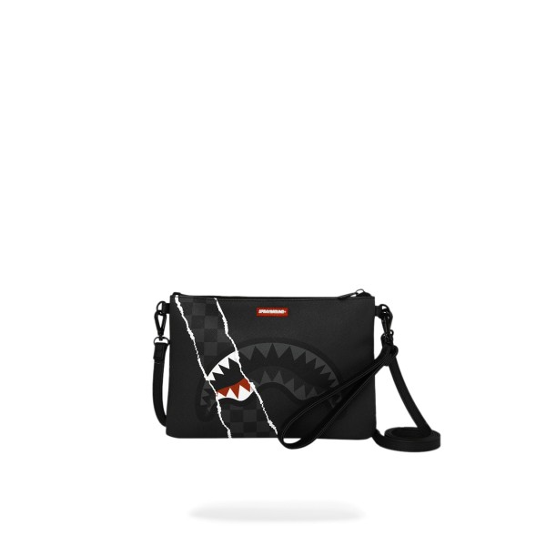 Sprayground - Pochette nera center rip revealing gray check per uomo |
