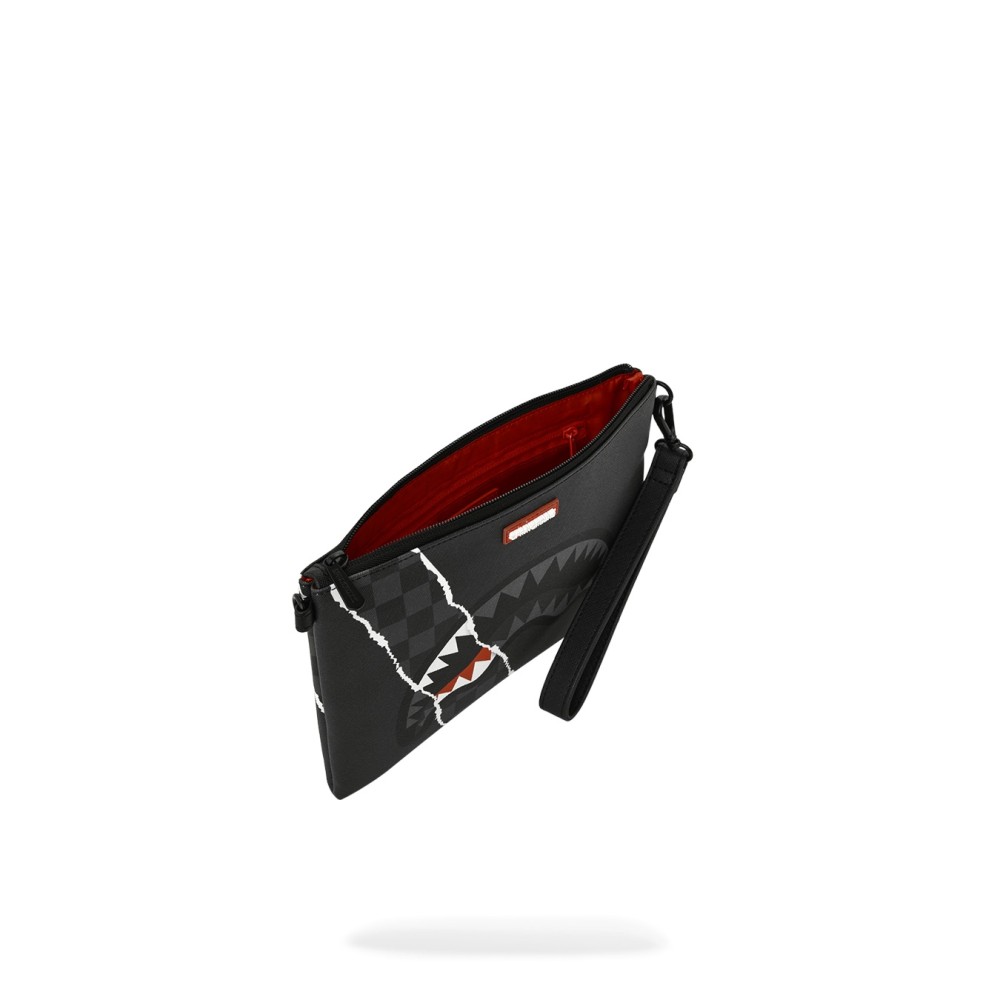 Sprayground - Pochette nera center rip revealing gray check per uomo |