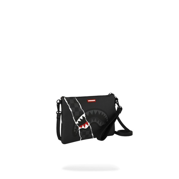 Sprayground - Pochette nera center rip revealing gray check per uomo |