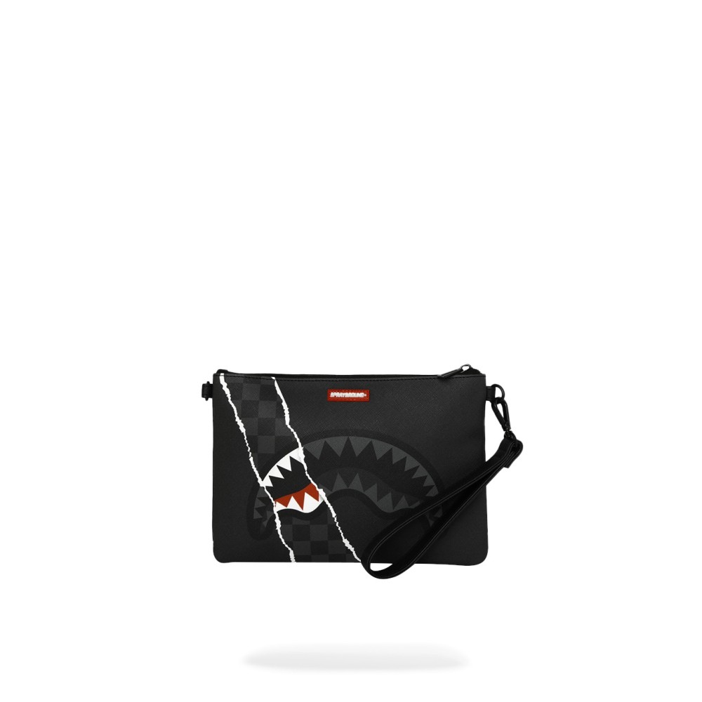 Sprayground - Pochette nera center rip revealing gray check per uomo |