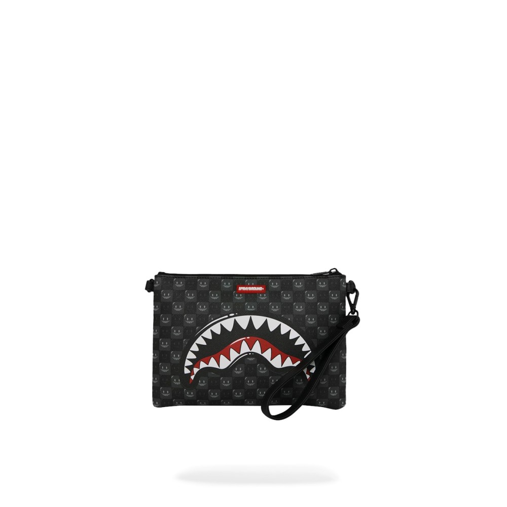 Sprayground - Pochette nera sharks in paris wtf bubbly black check per uomo |