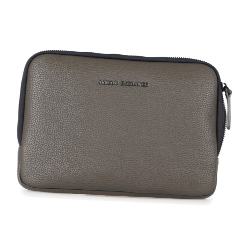 Armani Exchange - Pochette marrone ecopelle con zip manico polso per uomo |
