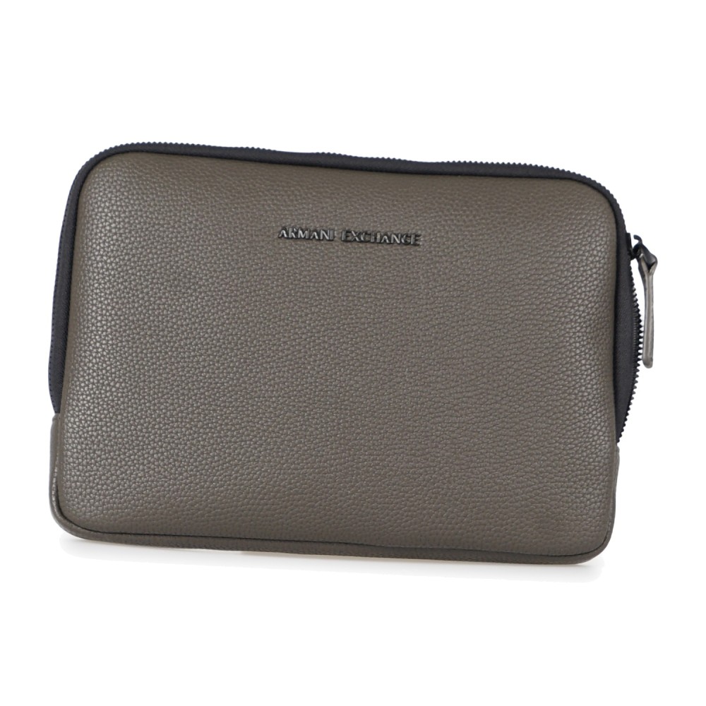 Armani Exchange - Pochette marrone ecopelle con zip manico polso per uomo |