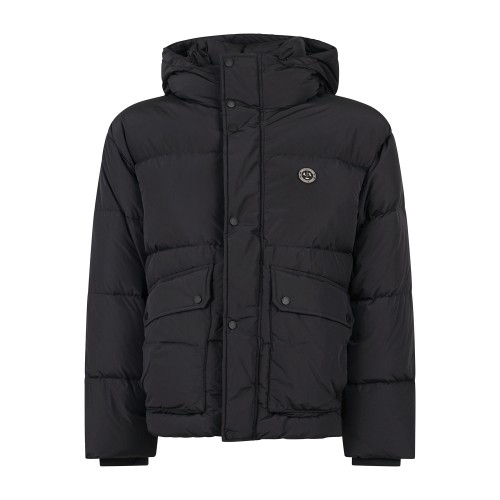 Armani Exchange - Giubbotto piumino nero in nylon con cappuccio trapuntato