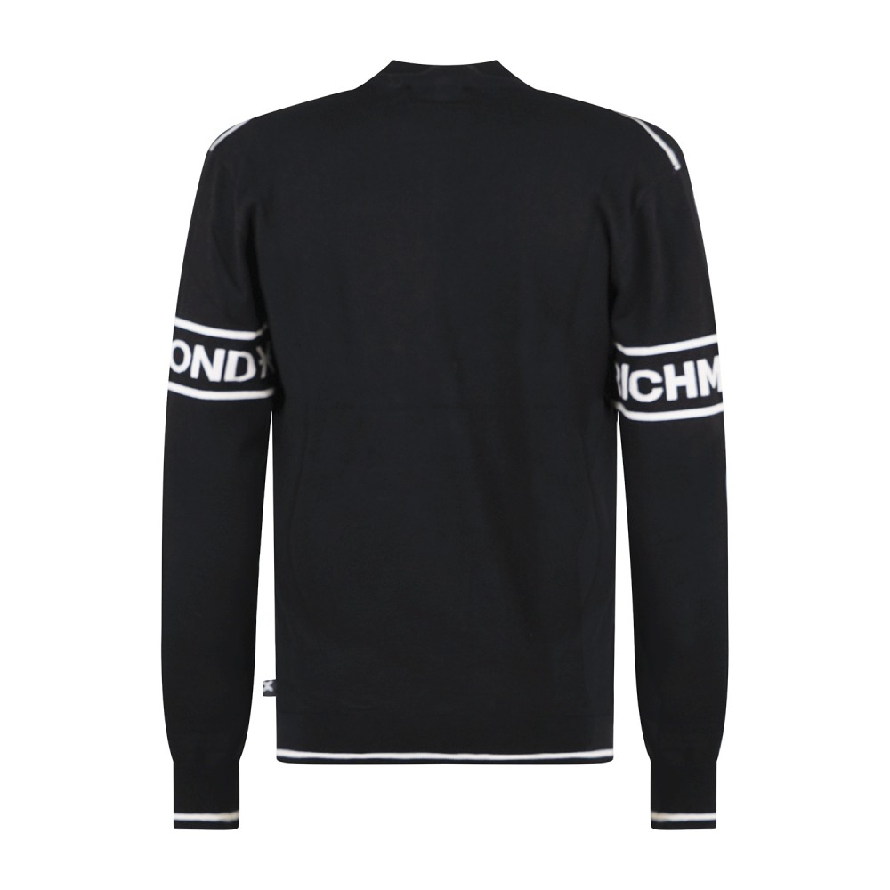 Richmond X | Maglione nero collo alto con mezza zip e logo regular fit per uomo