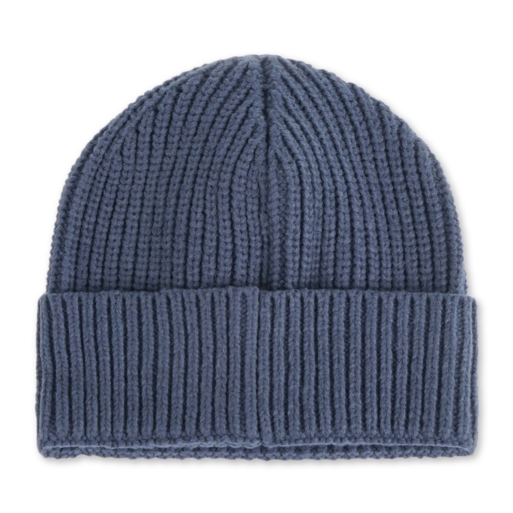 Roy Roger's - Cappello blu con lavorazione in maglia a coste e patch logo in