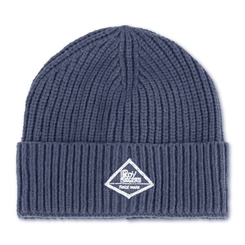 Roy Roger's - Cappello blu con lavorazione in maglia a coste e patch logo in