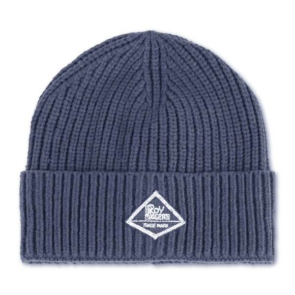 Roy Roger's - Cappello blu con lavorazione in maglia a coste e patch logo in