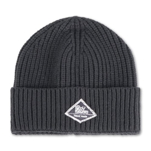 Roy Roger's - Cappello nero con lavorazione in maglia a coste e patch logo in