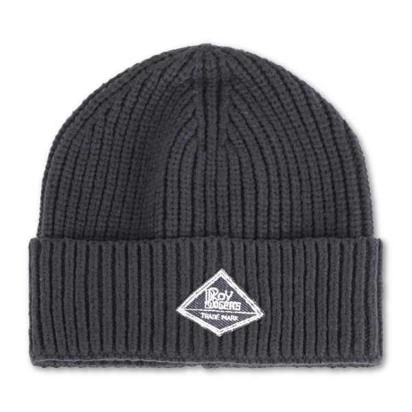 Roy Roger's - Cappello nero con lavorazione in maglia a coste e patch logo in